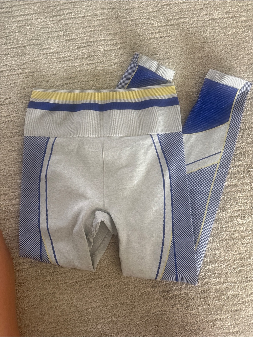 Woman Grey and Blue Striped Active Leggings XS
